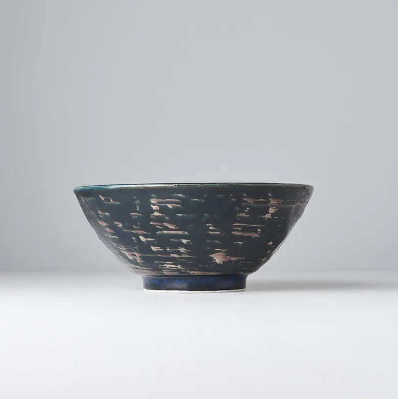 Japansk Keramik Udon Skål 20cm Blå Kobber Hvirvel